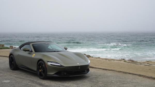 2024 Ferrari Roma Spider front three-quarters on the Mo<em></em>nterey coast