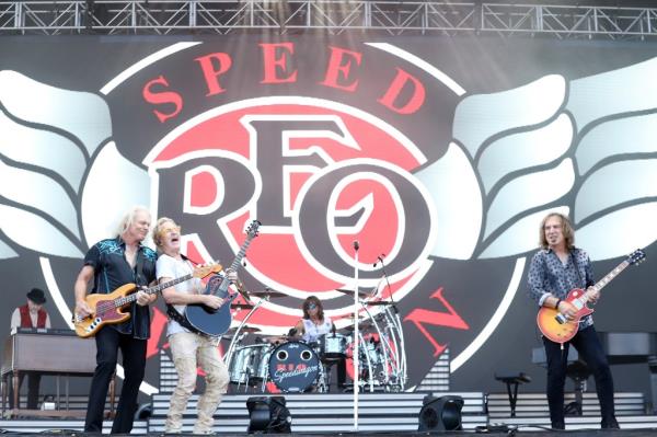 Neal Doughty, Bruce Hall, Kevin Cronin, Brian Hitt, and Dave Amato of REO Speedwagon perform during the 2019 KAABOO Del Mar Festival at Del Mar Race Track on September 13, 2019 in Del Mar, California.