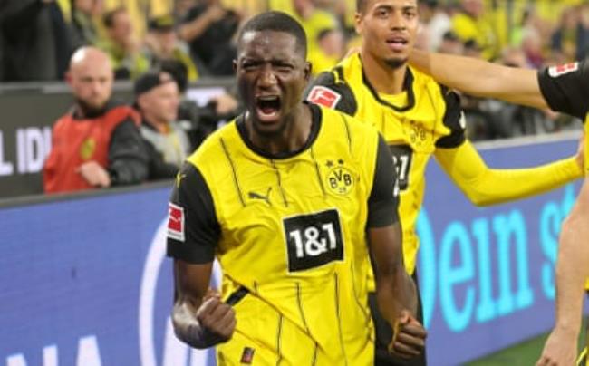 Serhou Guirassy celebrates scoring against St Pauli.