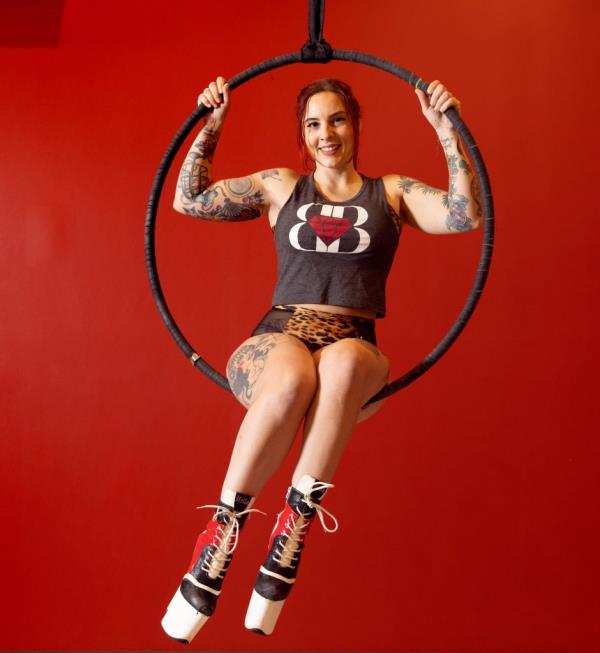 Taylor Franklin poses on an aerial air rig.