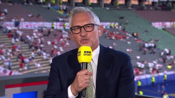 Gary Lineker reporting from a football stadium for BBC Sport